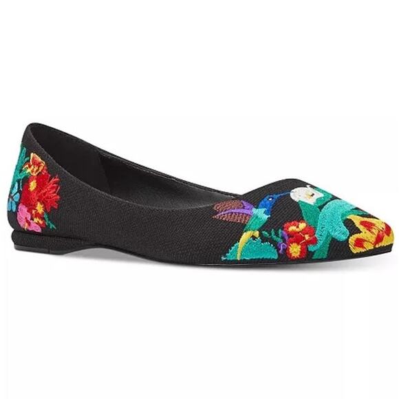 Nine West Suziella Floral Black Embroidered Flats Women's Size 9 NWOT Boho - Picture 1 of 8